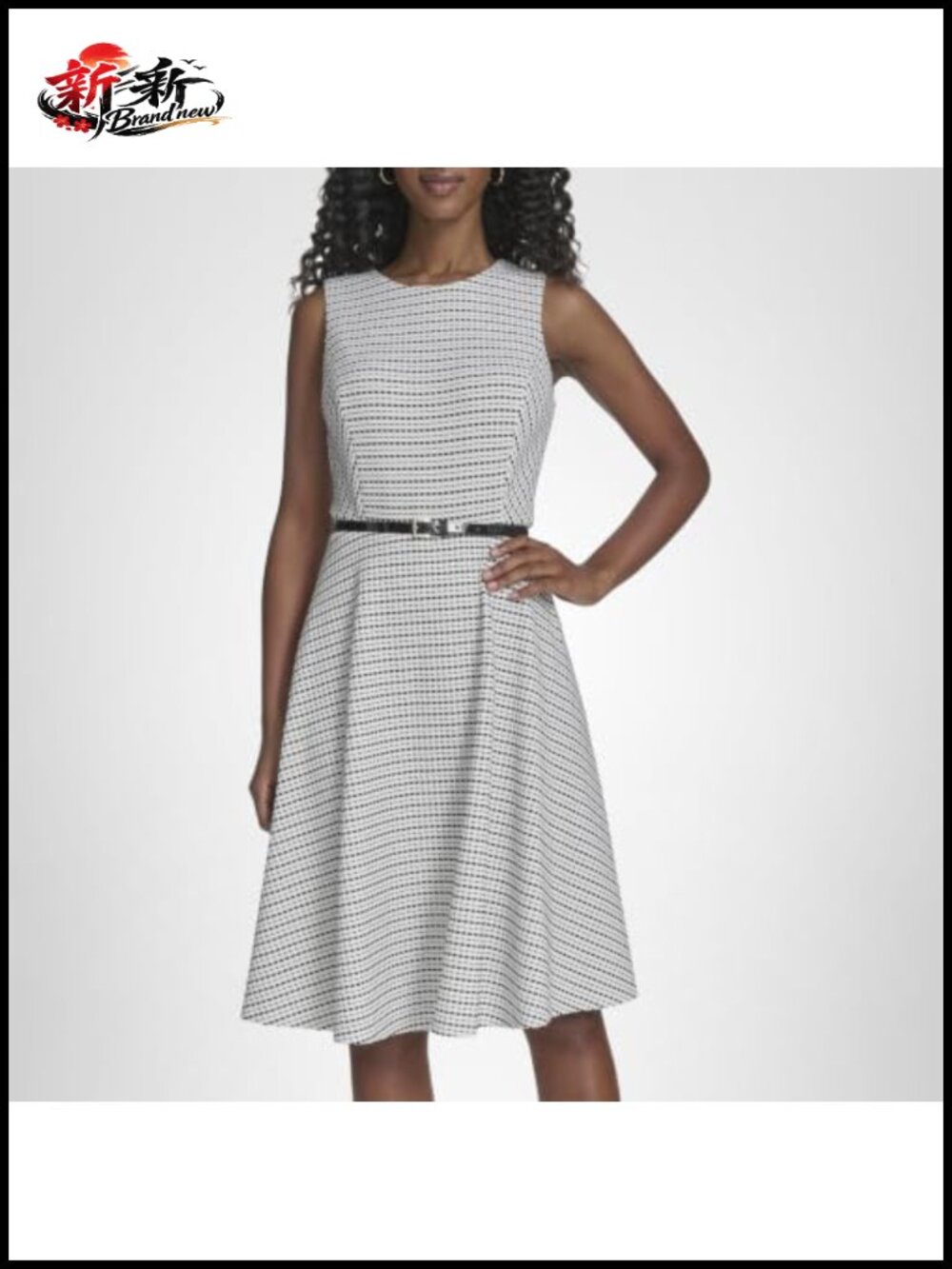Sleeveless Fit and Flare Knit Dress with Belt, Zip Closure